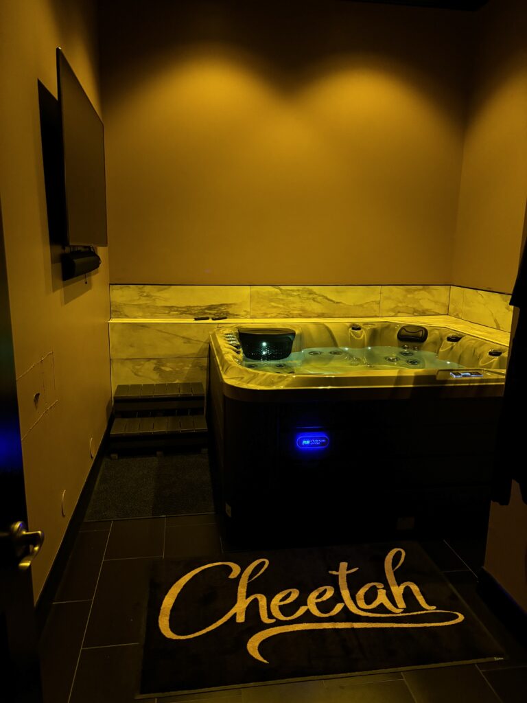 Cheetah Raleigh hot tub room